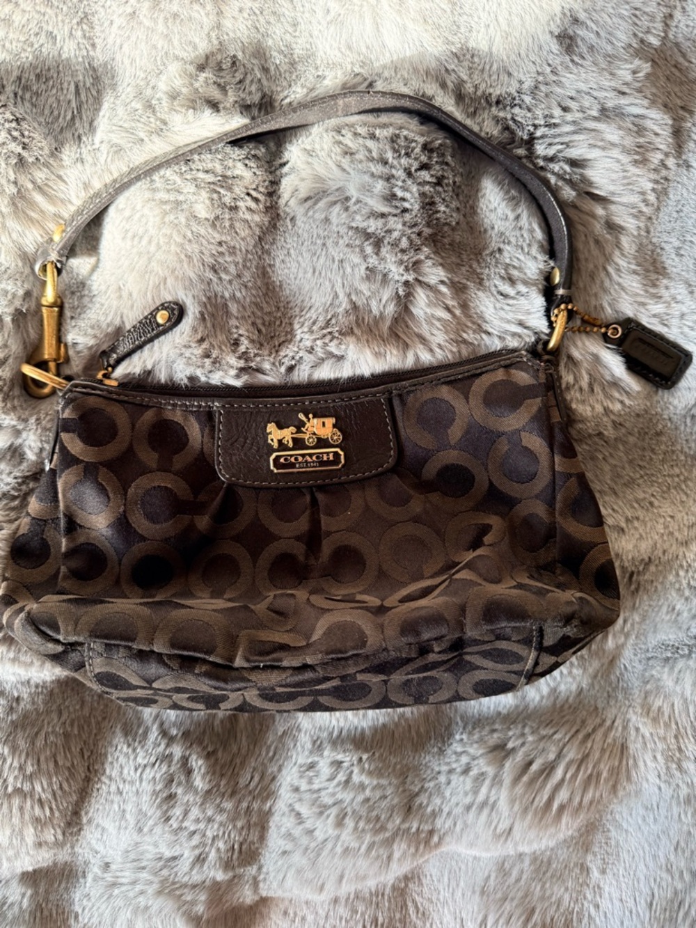 Coach Dark Brown Signature Shoulder Bag with Gold Hardware